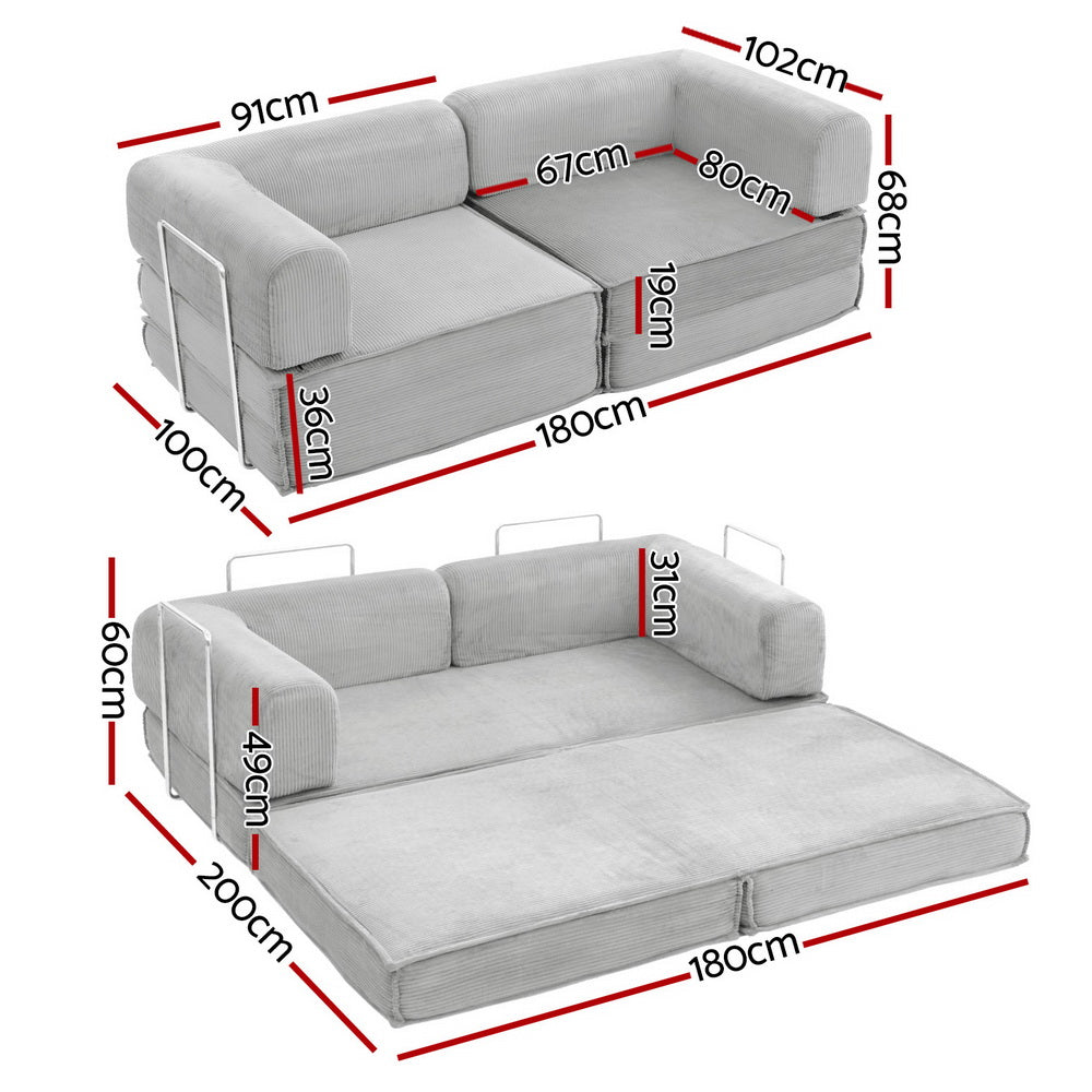 Artiss Convertible Folding Sofa Bed - Grey