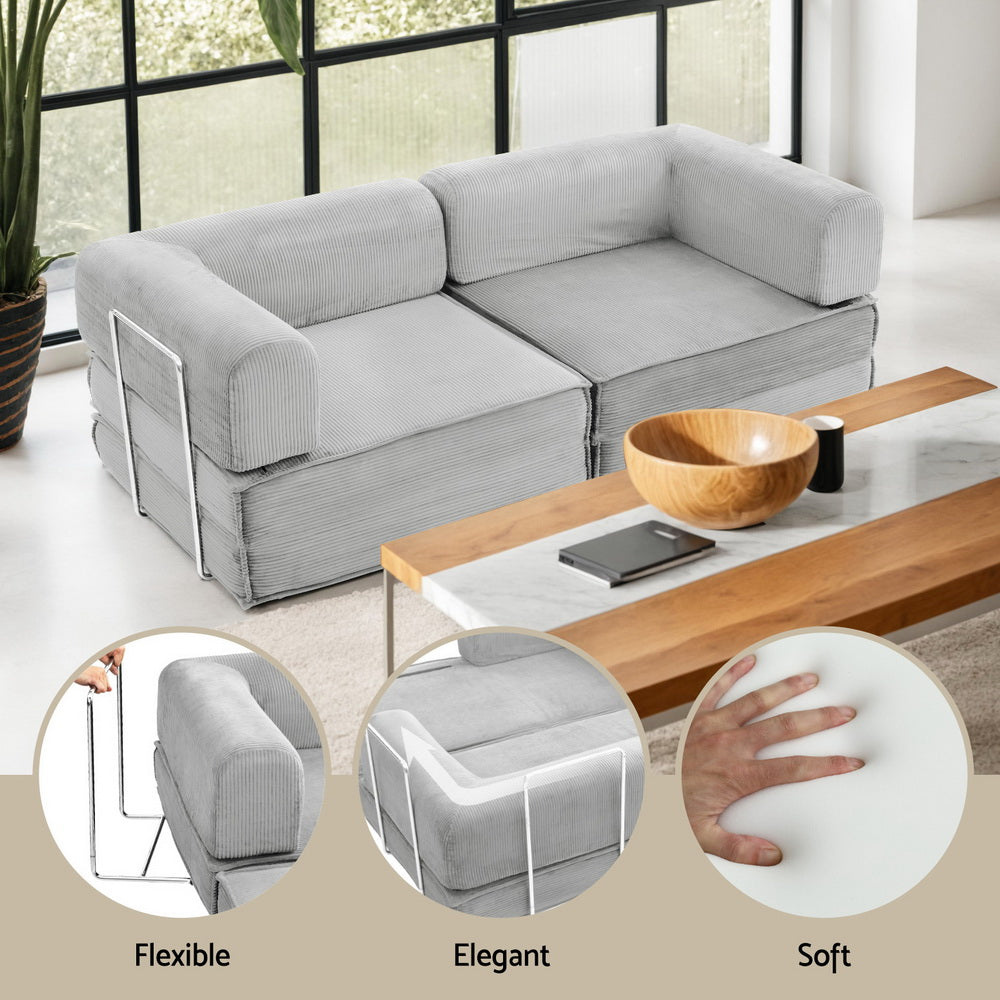 Artiss Convertible Folding Sofa Bed - Grey