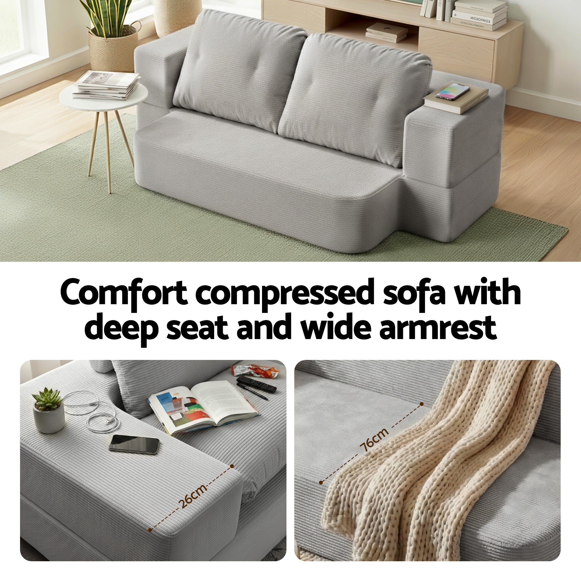 Artiss Convertible Folding Sofa Bed - Boneless Grey