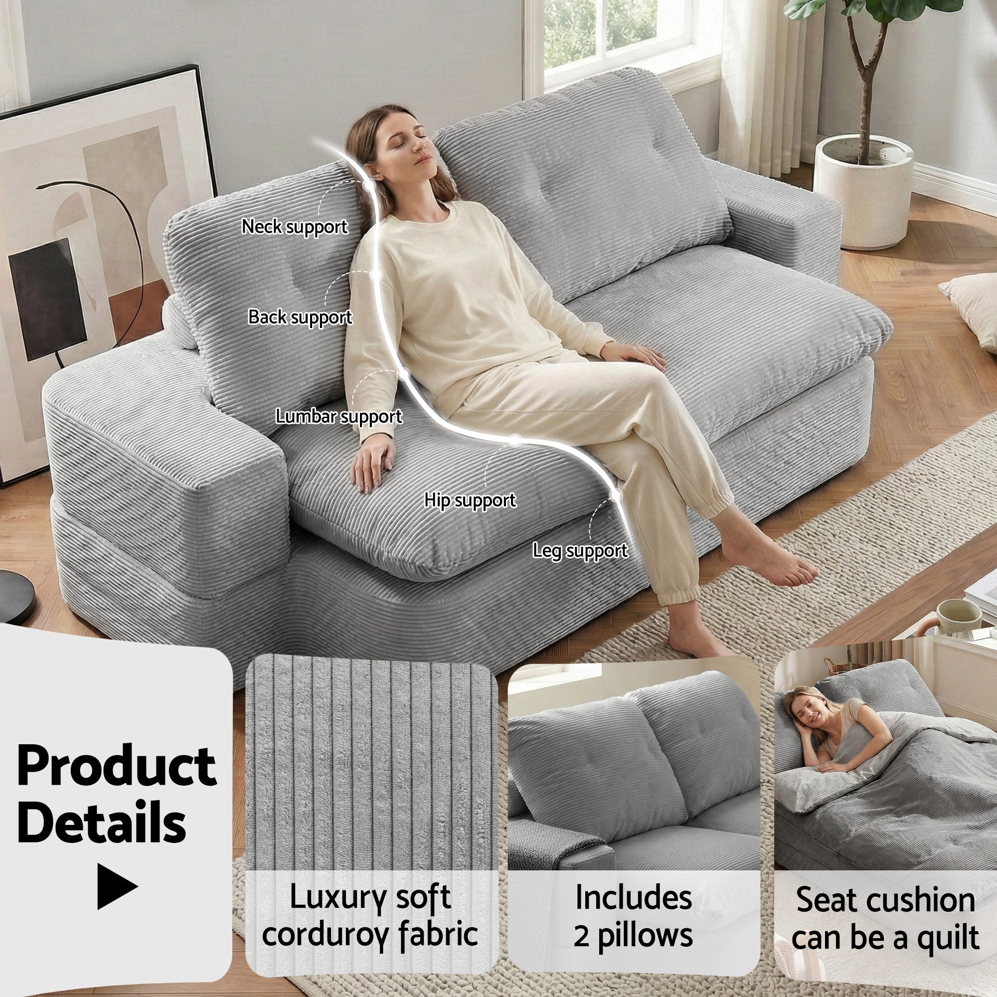 Artiss Convertible Folding Sofa Bed - Boneless Grey