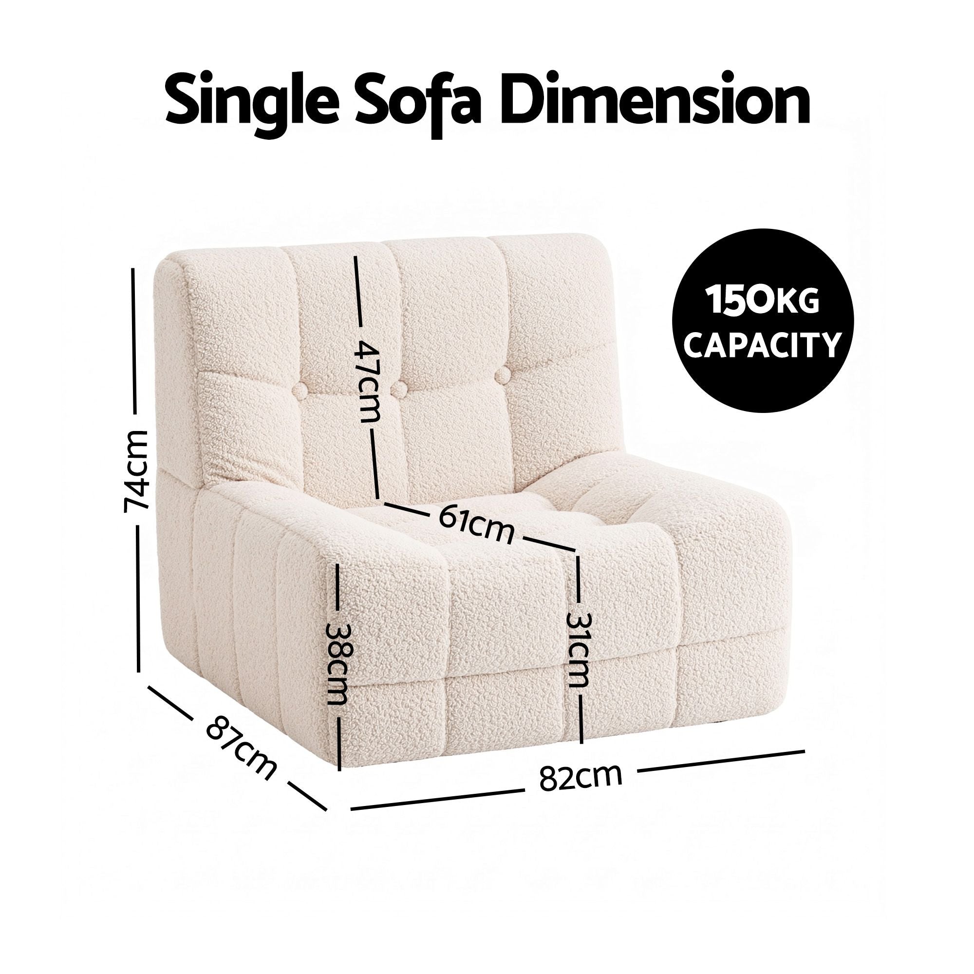 Artiss Single Boneless Couch - White