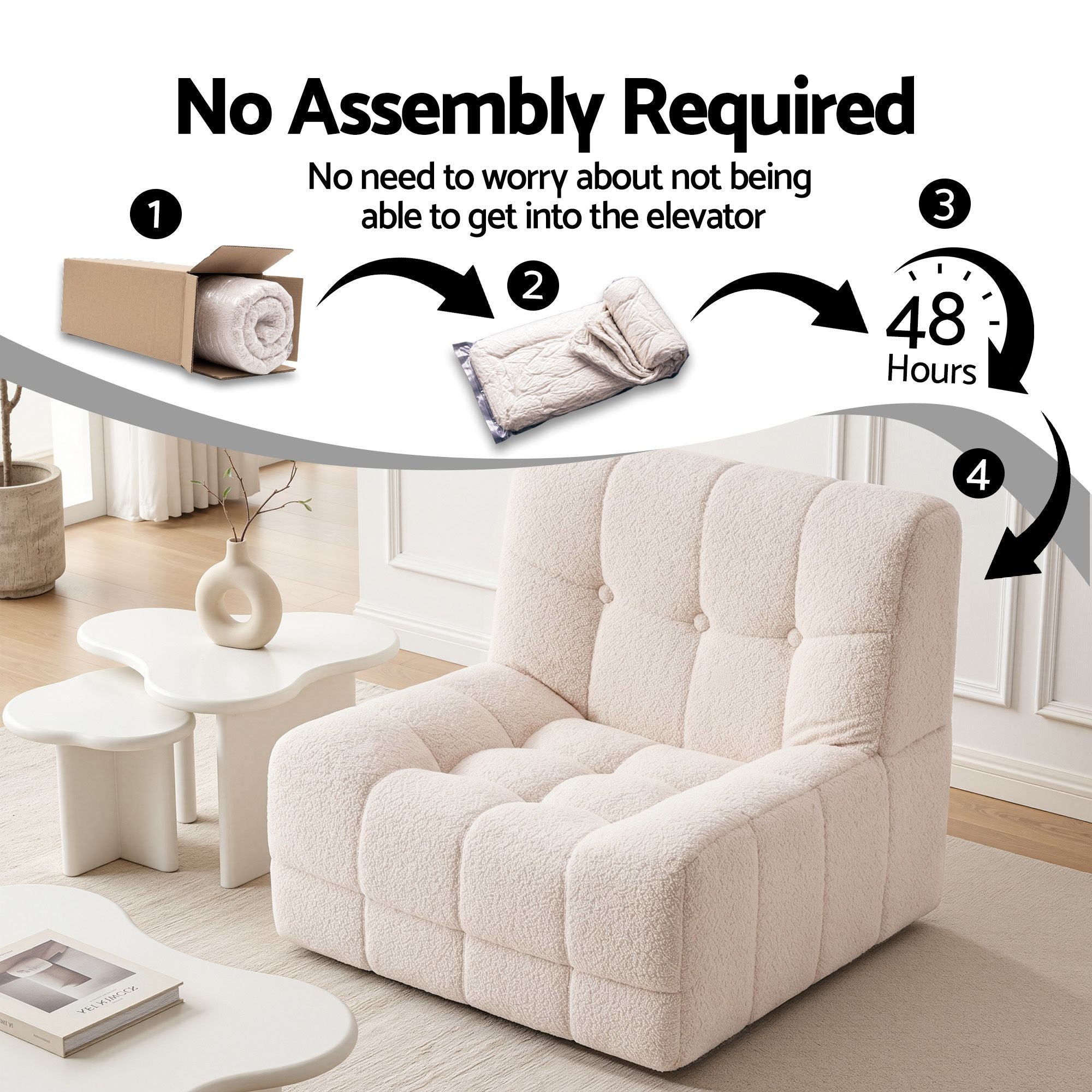 Artiss Single Boneless Couch - White