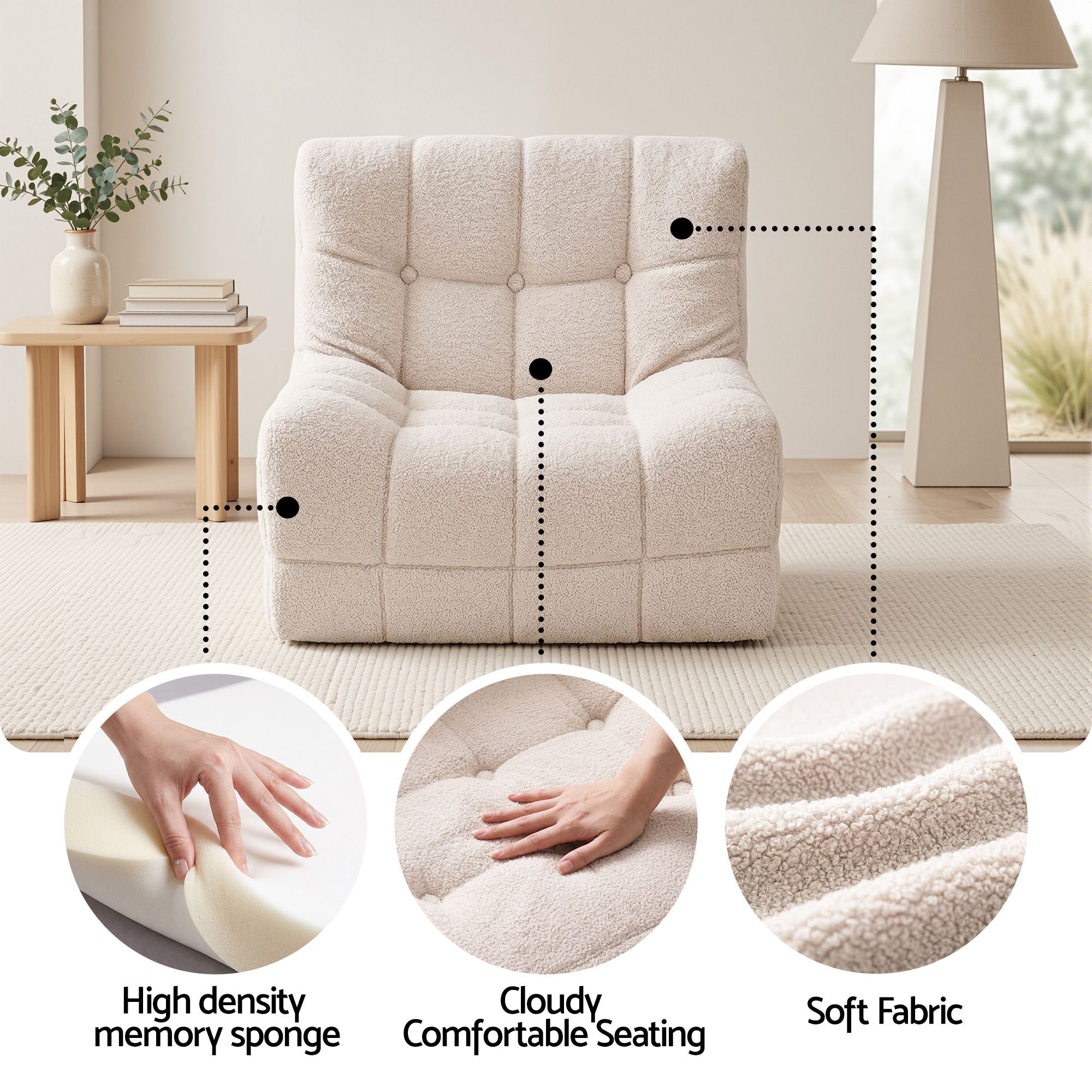 Artiss Single Boneless Couch - White
