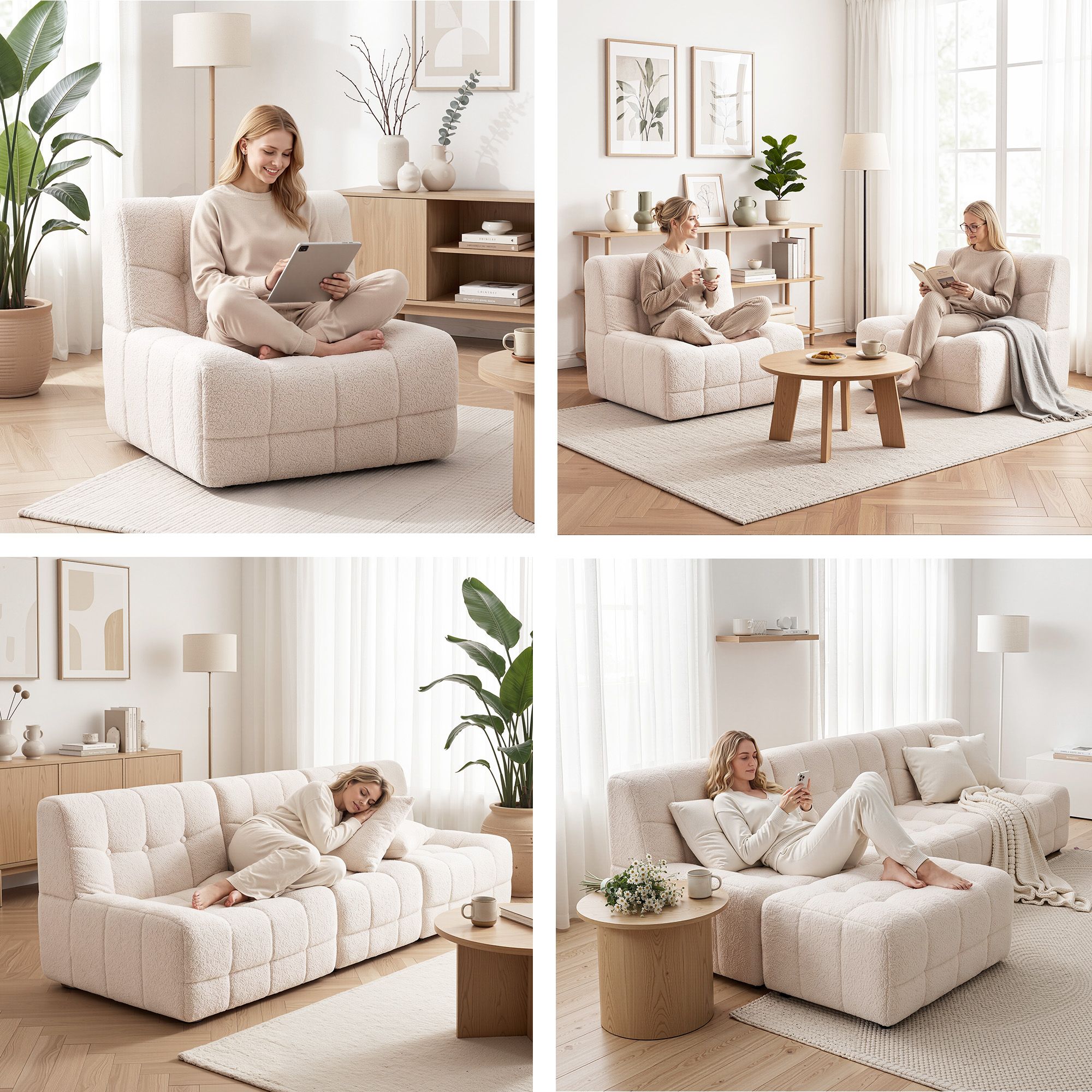 Artiss Single Boneless Couch - White