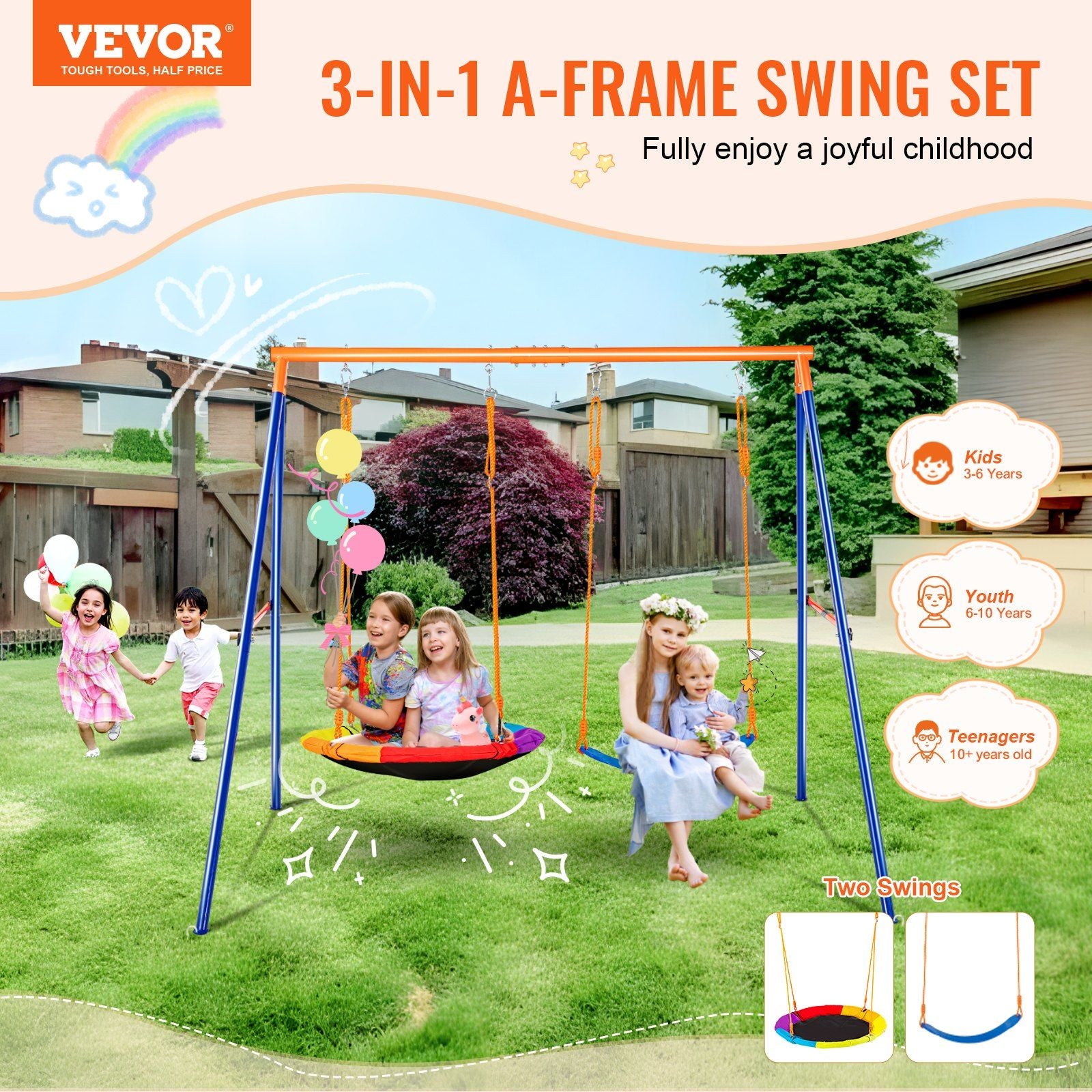 Swing Sets - 1 Saucer Swing Seat, 1 Belt Swing Seat