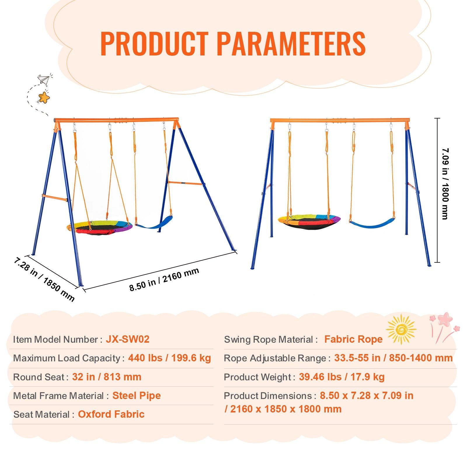 Swing Sets - 1 Saucer Swing Seat, 1 Belt Swing Seat