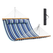 VEVOR Double Quilted Fabric Hammock, 12 FT Double Hammock with Hardwood Spreader Bars, 2 Person Quilted Hammock with Detachable Pillow and Chains for Camping Outdoor Patio Yard Beach, 480 lbs Capacity