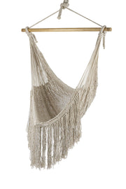 Fringed Cotton Rope Mexican Hammock Swing from Mexico in Ivory