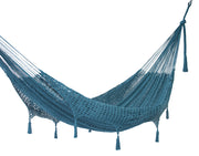 Outdoor undercover cotton Mayan Legacy hammock with hand crocheted tassels King Size Bondi