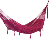 Outdoor undercover cotton Mayan Legacy hammock with hand crocheted tassels King Size Mexican Pink