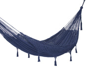 Outdoor undercover cotton Mayan Legacy hammock with hand crocheted tassels Queen Size Blue
